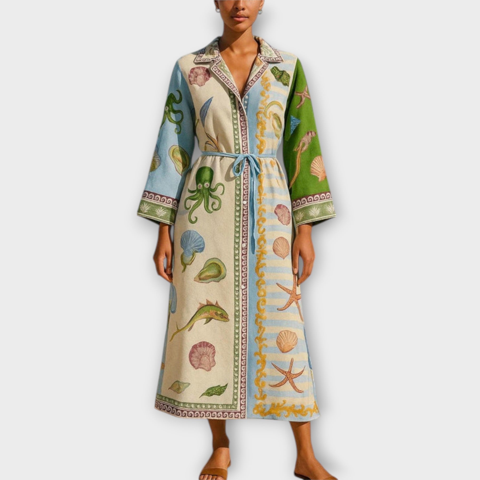 Jule - Tryckt twill midi skjortklänning med bälte