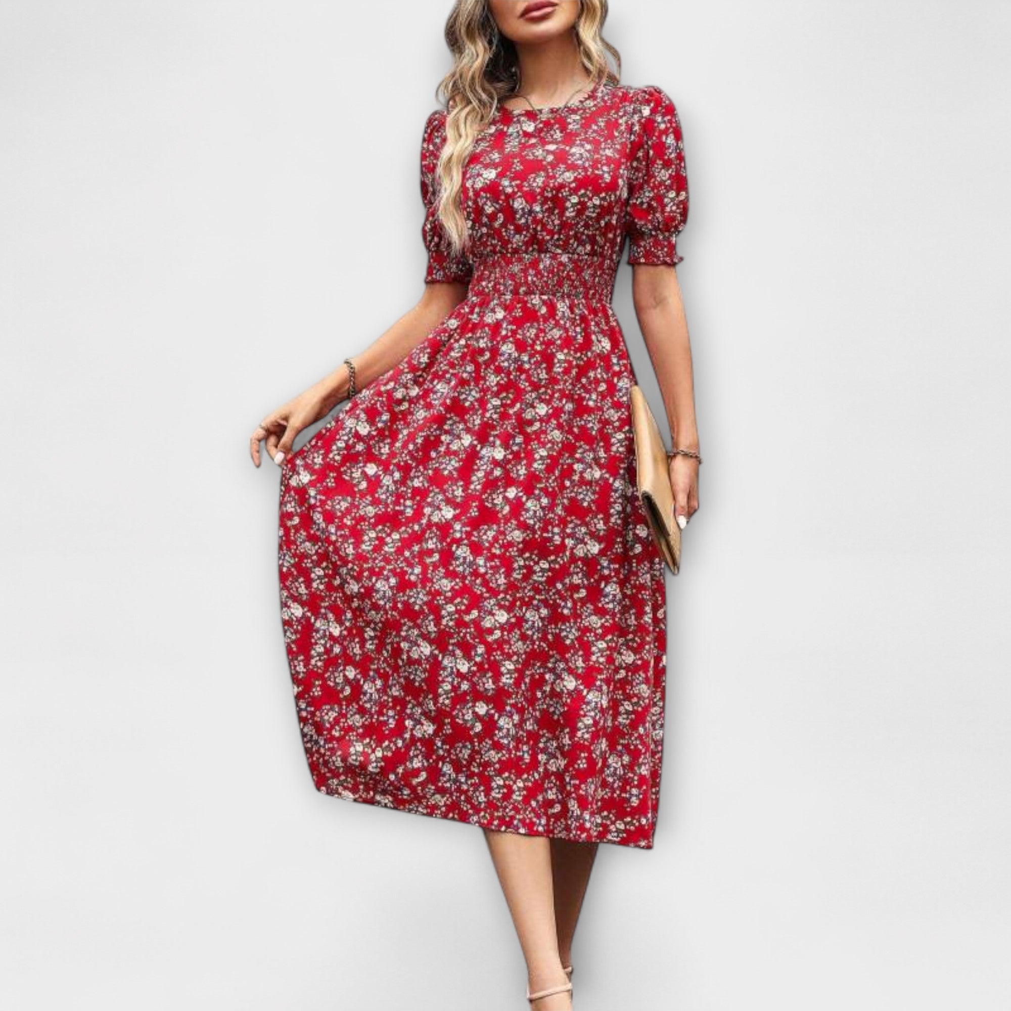 Amelia - Dress with Round Neckline and Floral Pattern