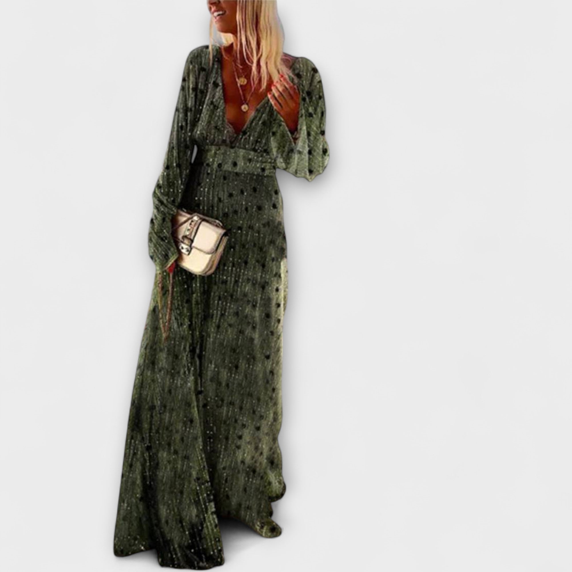 Elegant Long Dress with Polka Dot Print