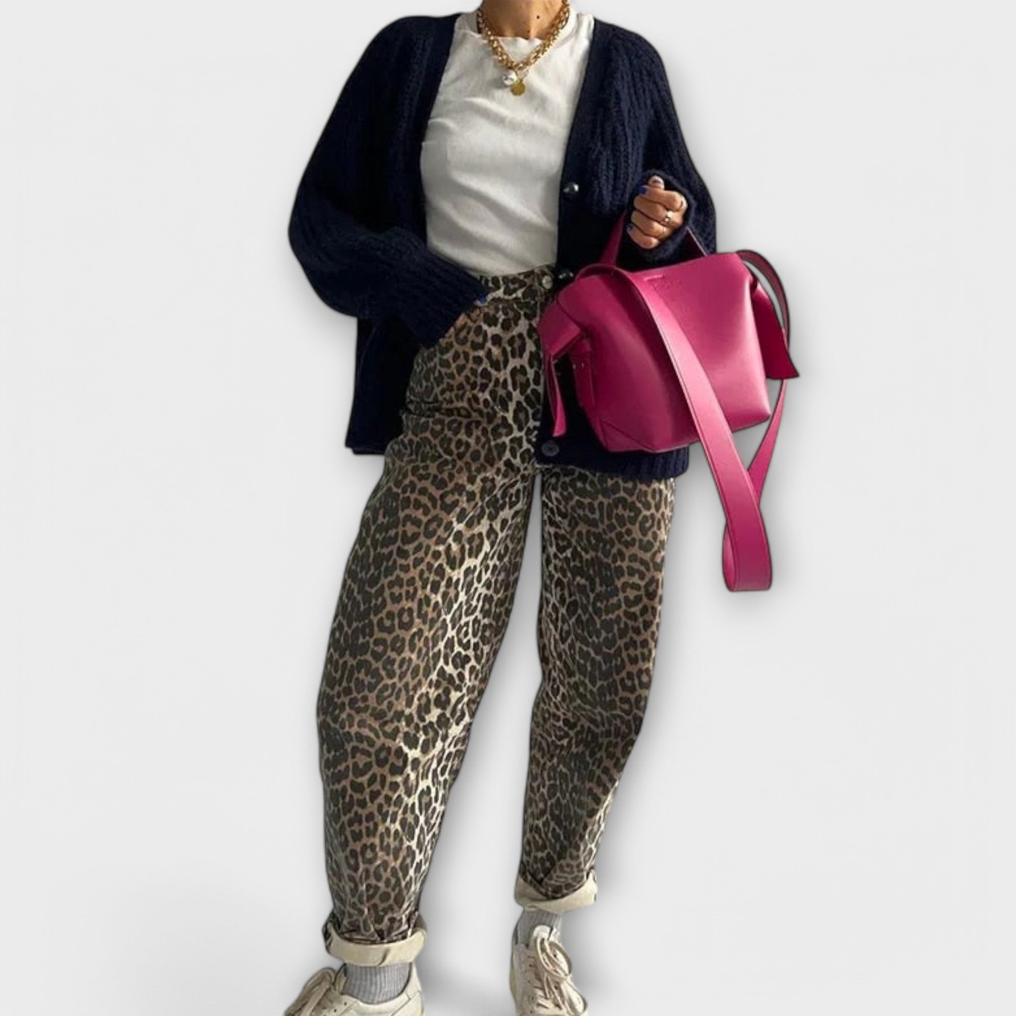 Chandra - Vintagejeans med leopardmönster
