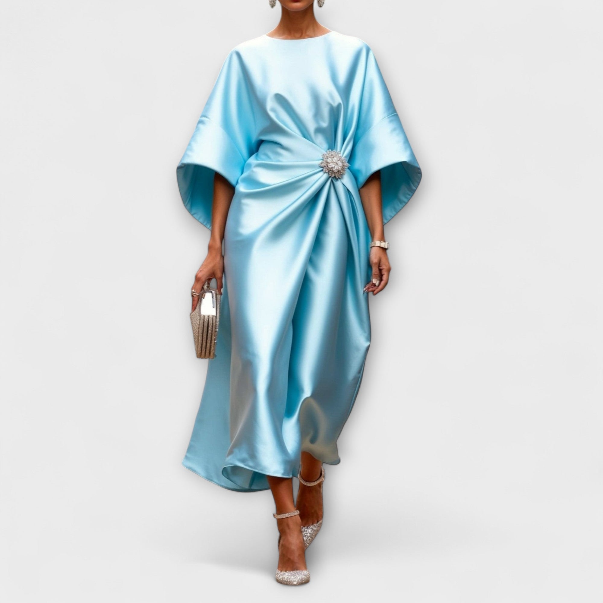 Luxe Skinnende Sateng Lang Kjole