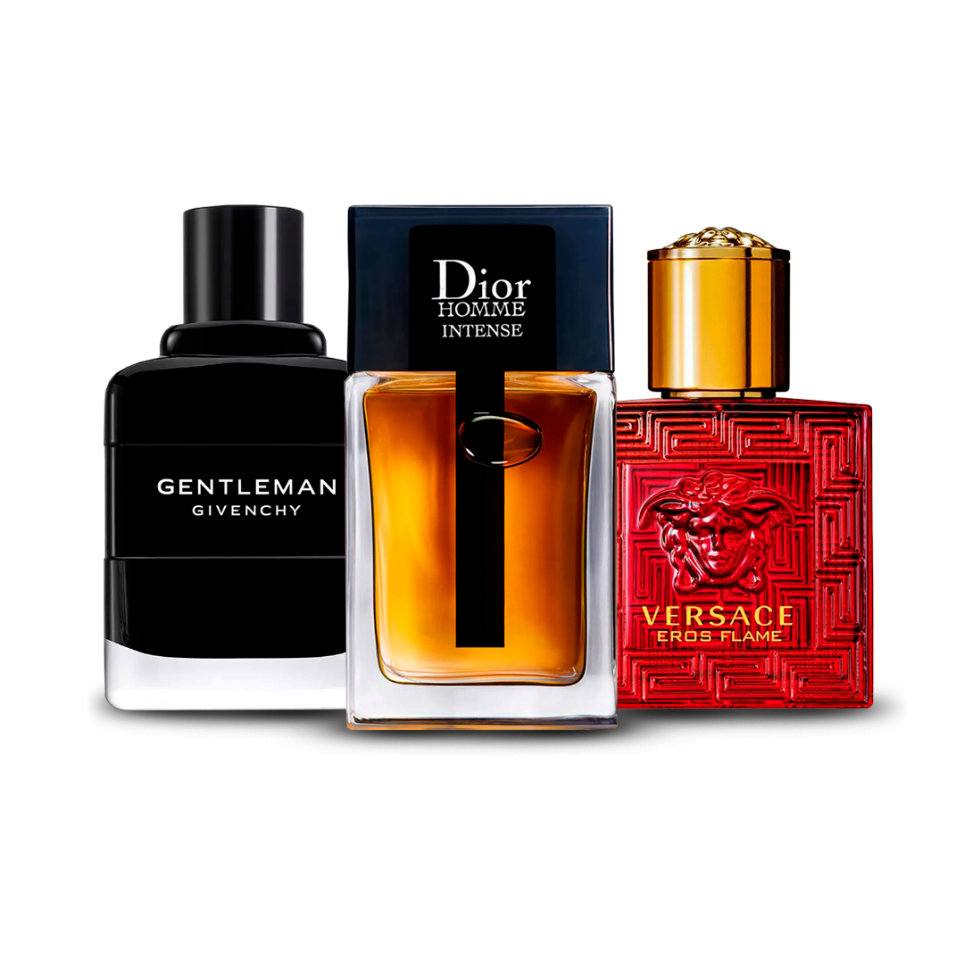 Kombination av 3 herrparfymer – Givenchy Gentleman, Dior Homme Intense och Versace Eros Flame [100 ml vardera]