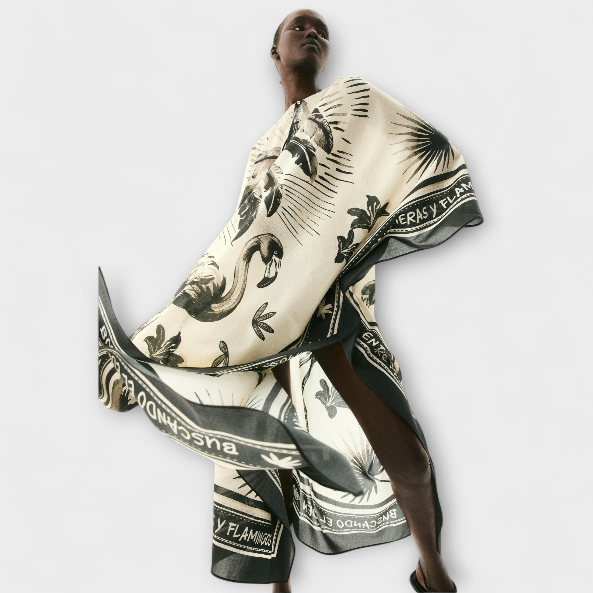 Melissa - Vestido Kaftán Maxi con Estampado de Flamenco Extra Grande