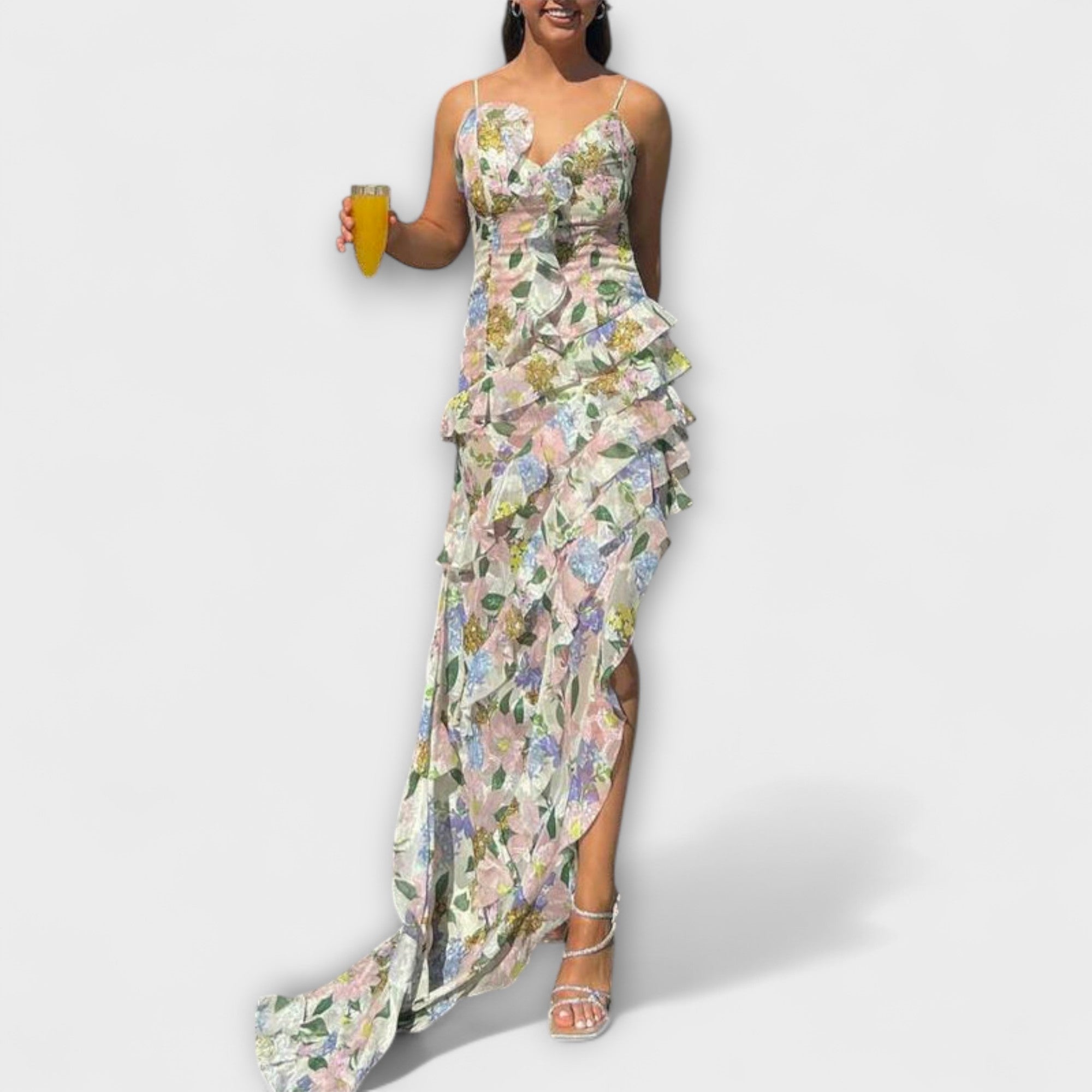 Indie - Kjole med rysjer og stroppetrykk