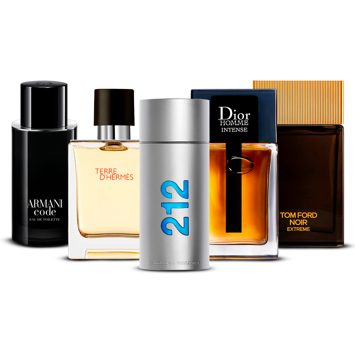 Kombination av 5 herrparfymer – Armani Code, Terre d'Hermès, 212 Men, Dior Homme Intense och Tom Ford Noir Extrême [100 ml vardera]