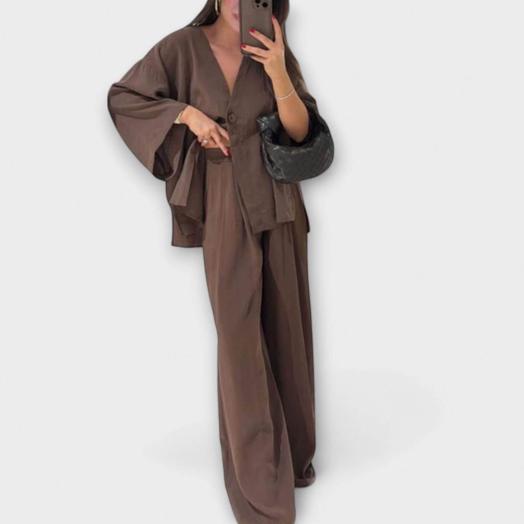 Jacqueline - Completo casual con top a scollo a V e pantaloni