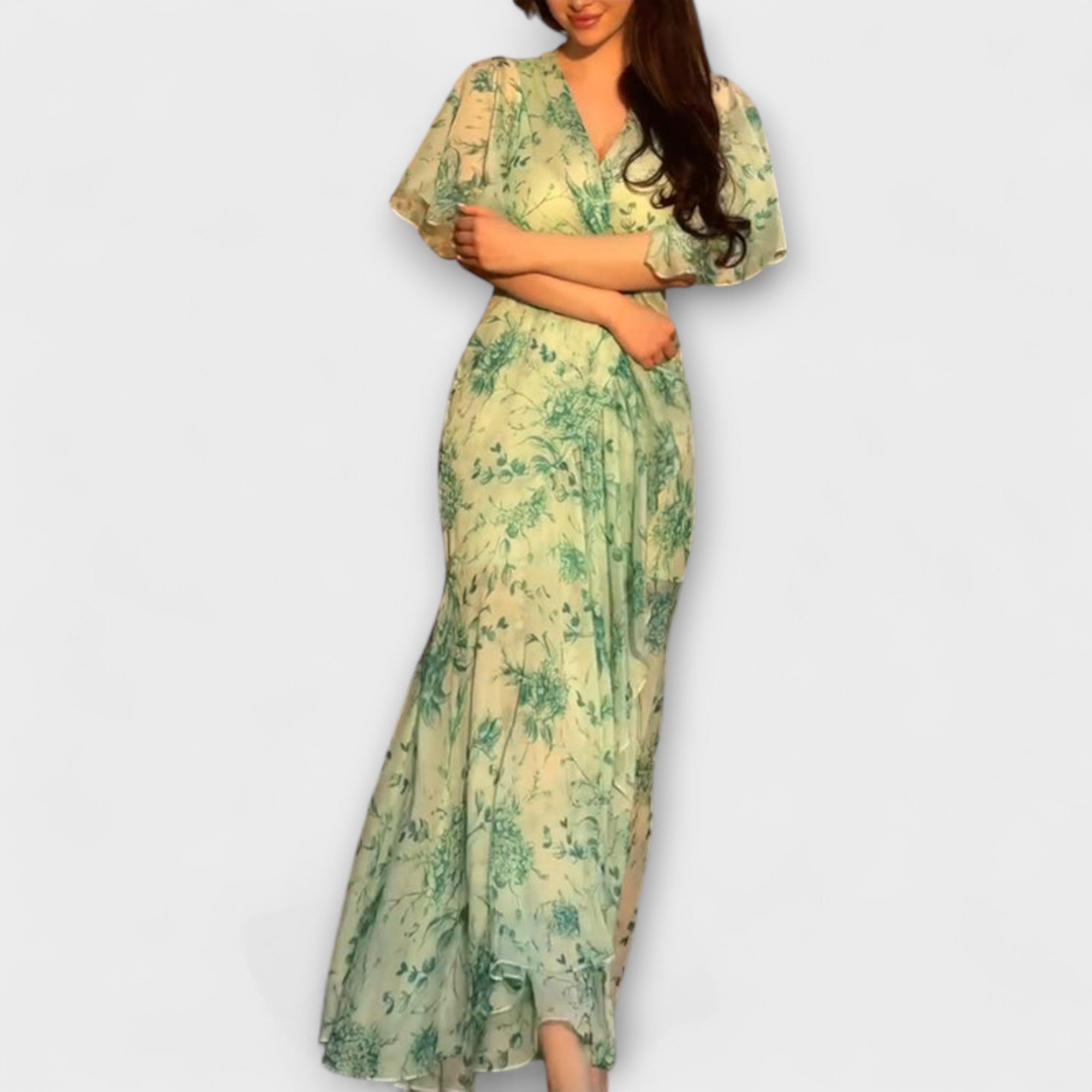 Lana - Stilig blomstrete V-hals kjole