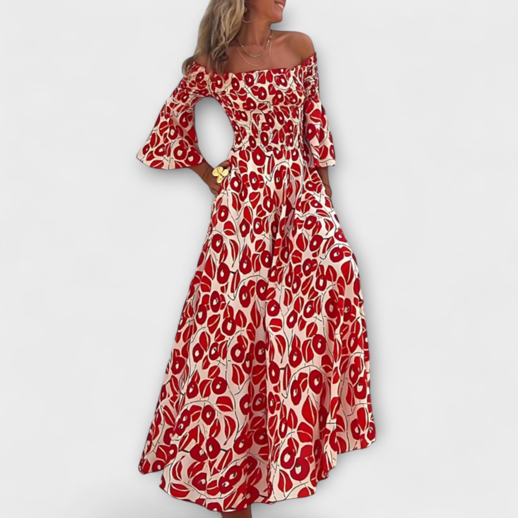 Bella - Off-Shoulder Dress with Ocean Flowers