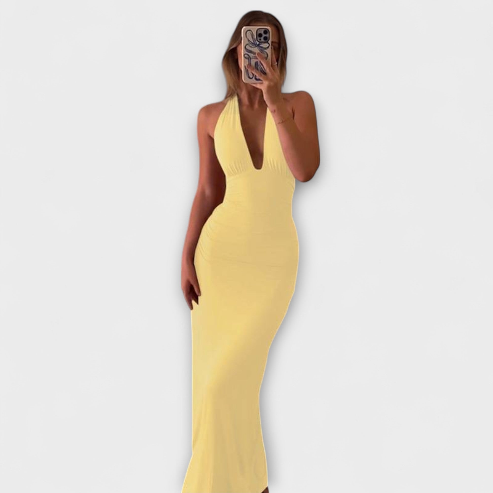 Vestido de gala sofisticado sin espalda con cuello halter