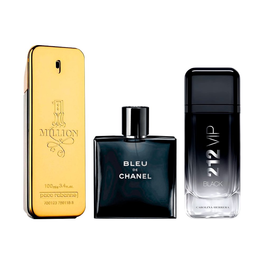 Combo of 3 Men's Fragrances – 1 Million, Bleu de Chanel and 212 VIP Black [100 ml each]